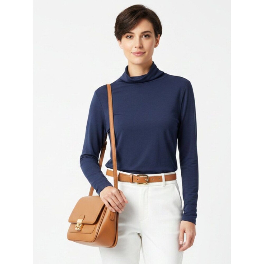 Eileen Fisher 100% Silk Blue Long Sleeve Cowl Neck Top XL